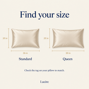 size guide, Standard 20 x 26 in and Queen 20 x 30 in