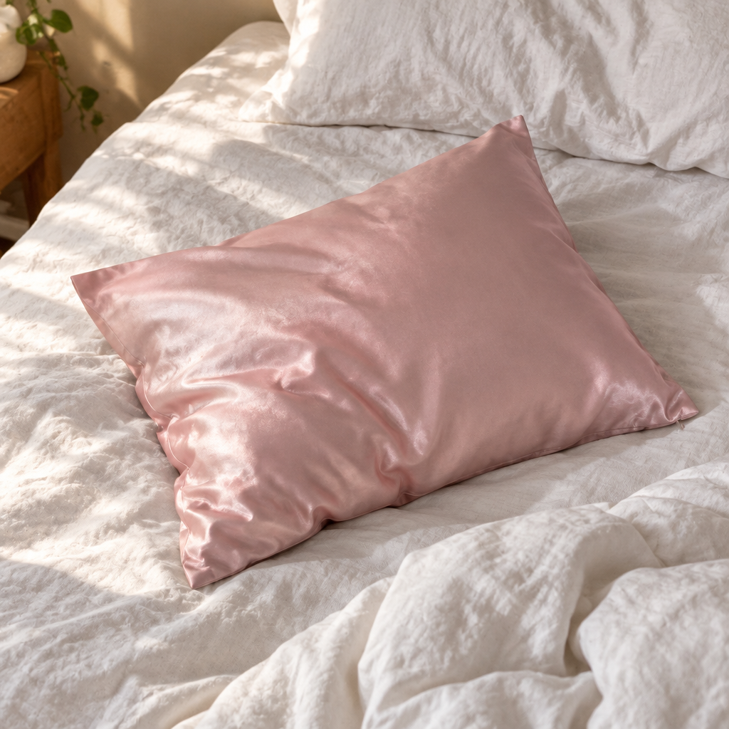 Lucire silk pillowcase on a bed